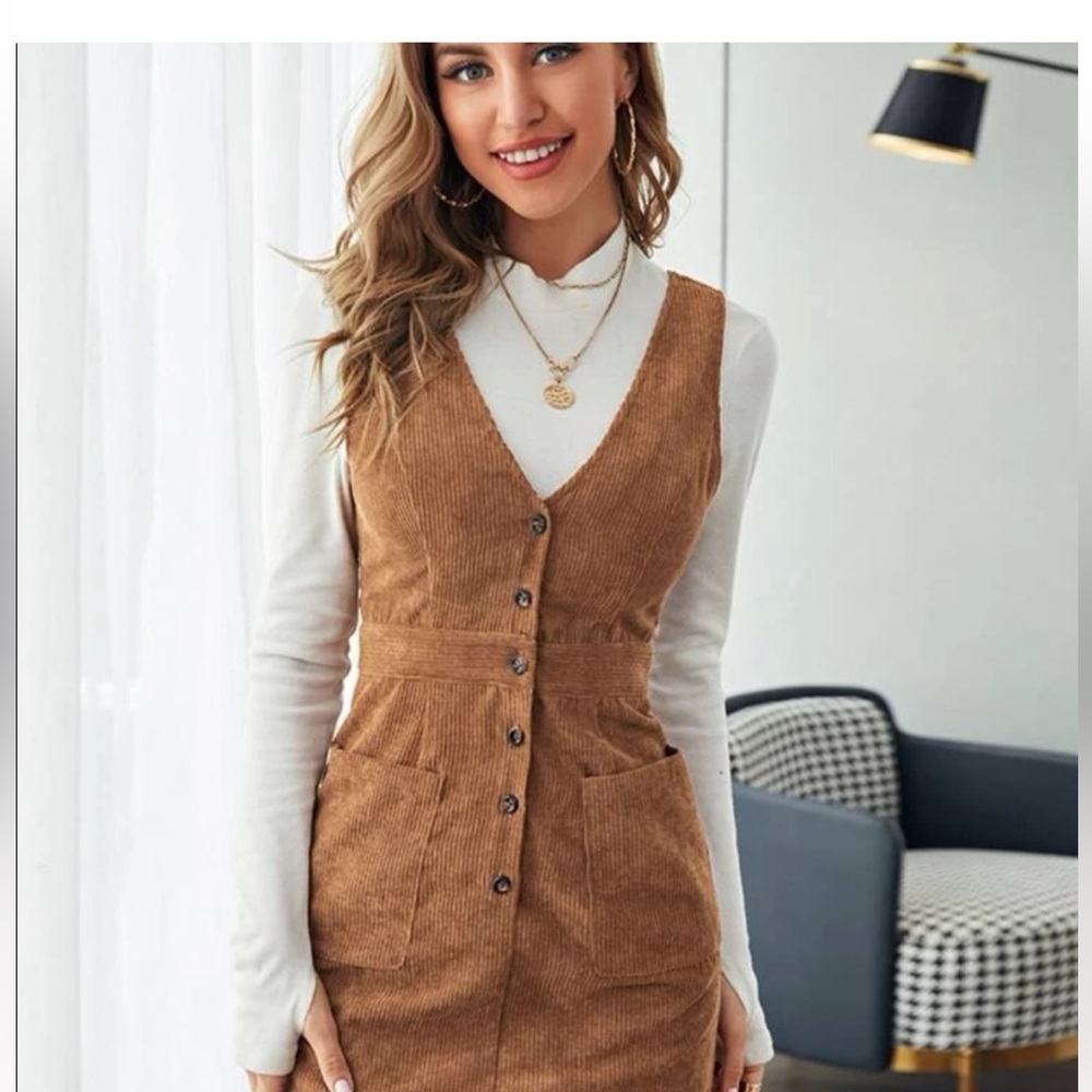 SHEIN Brown Corduroy Fall Mini Dress